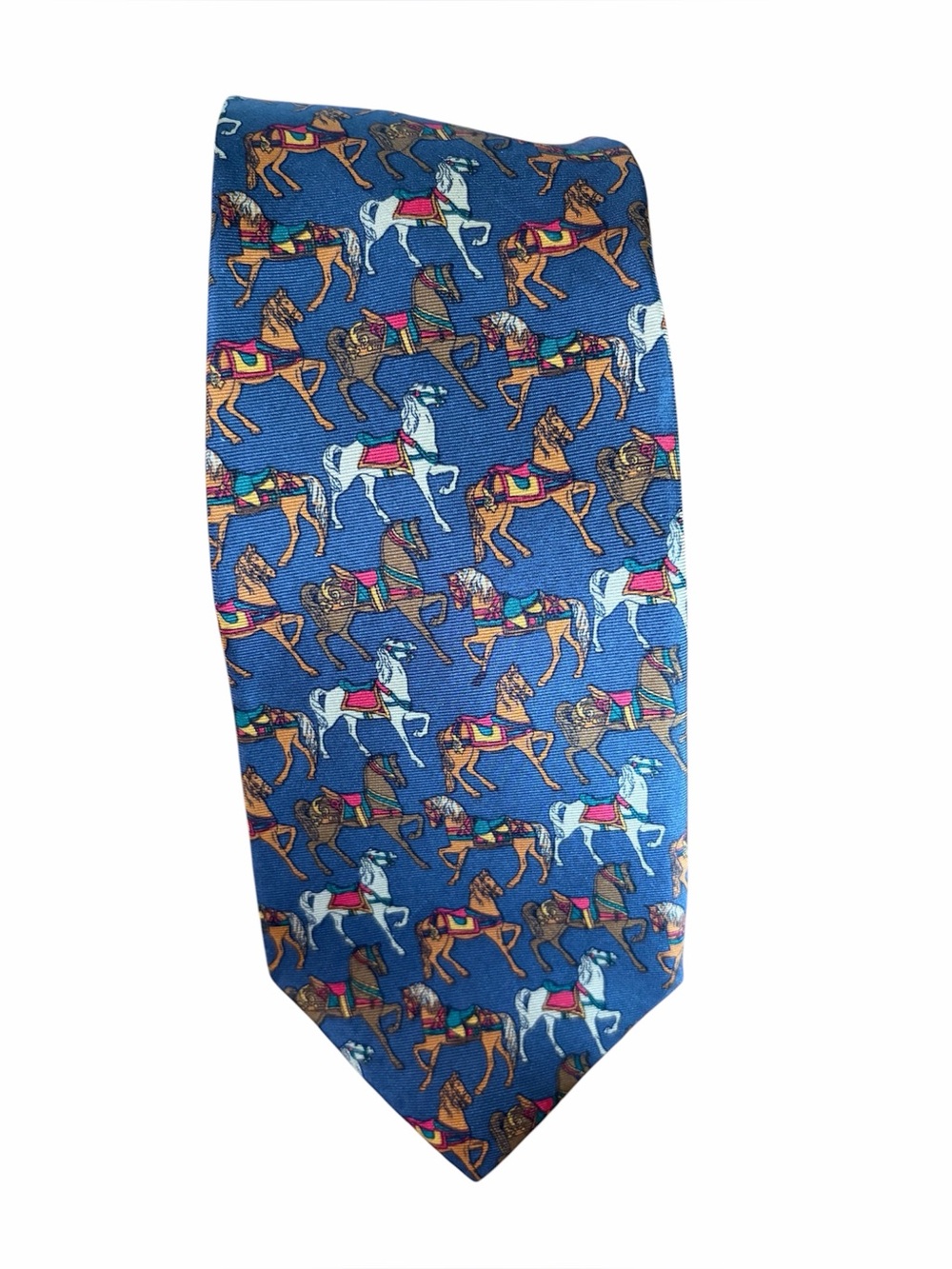 Lands’ End Men’s Tie Horses All Over Design 100% Silk Blue/Gray